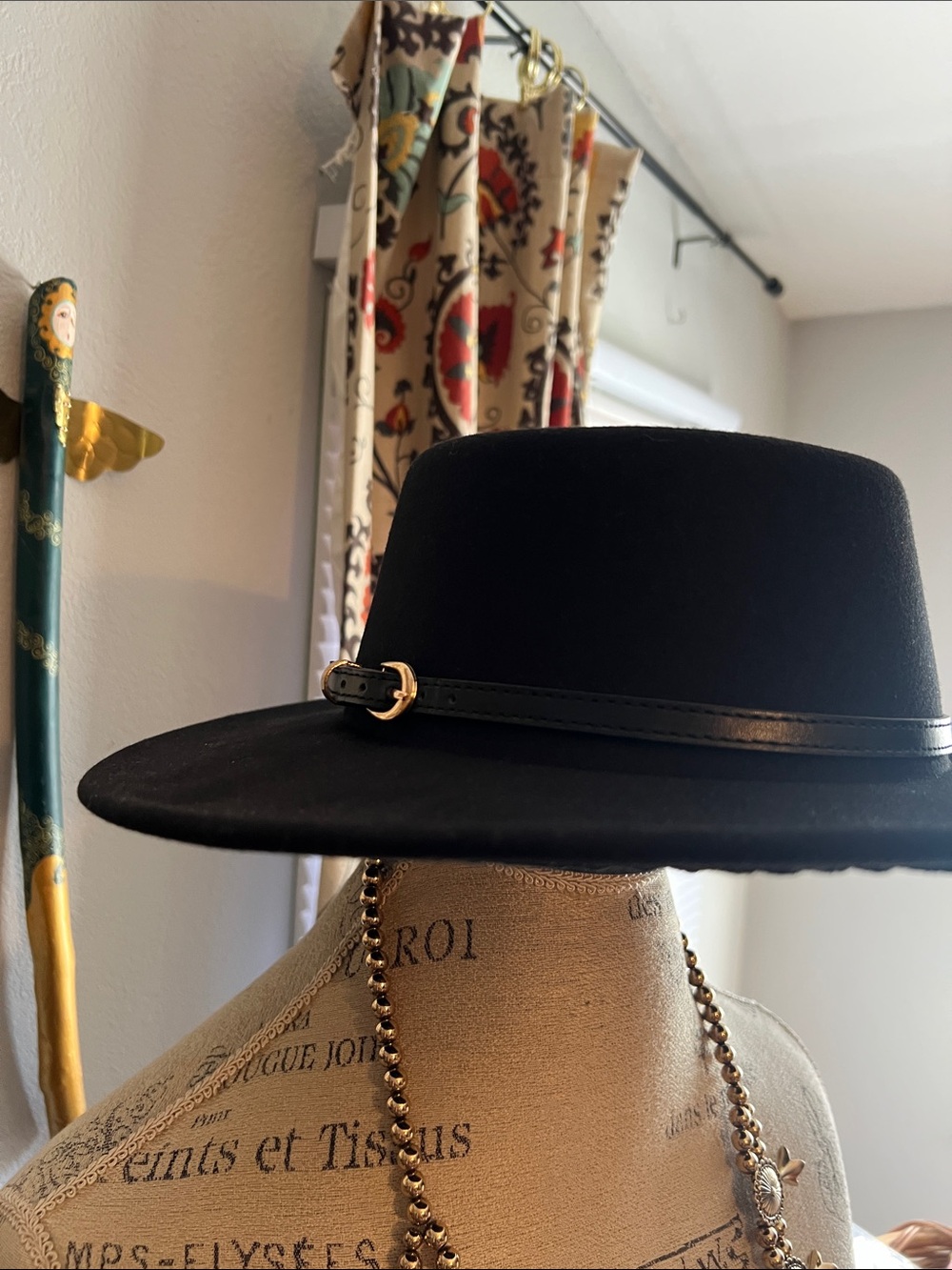 Black Wide-Brim Wool Rancher Hat with Leather Band - Picture 3 of 3